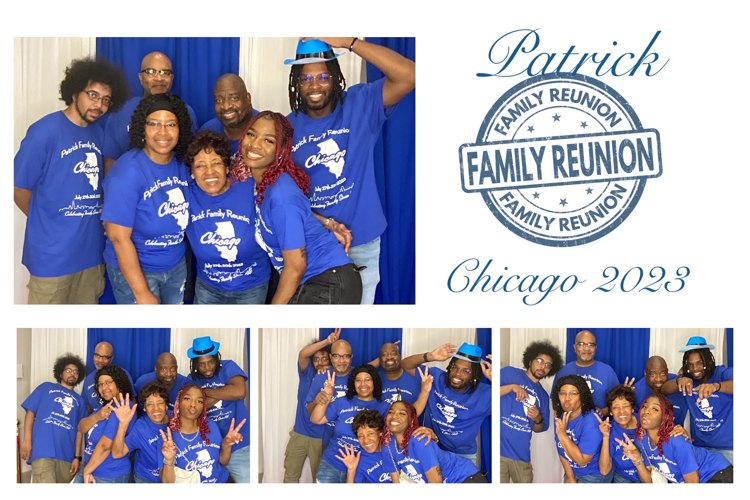 Photo booth collage from the Patrick family’s Chicago 2023 reunion